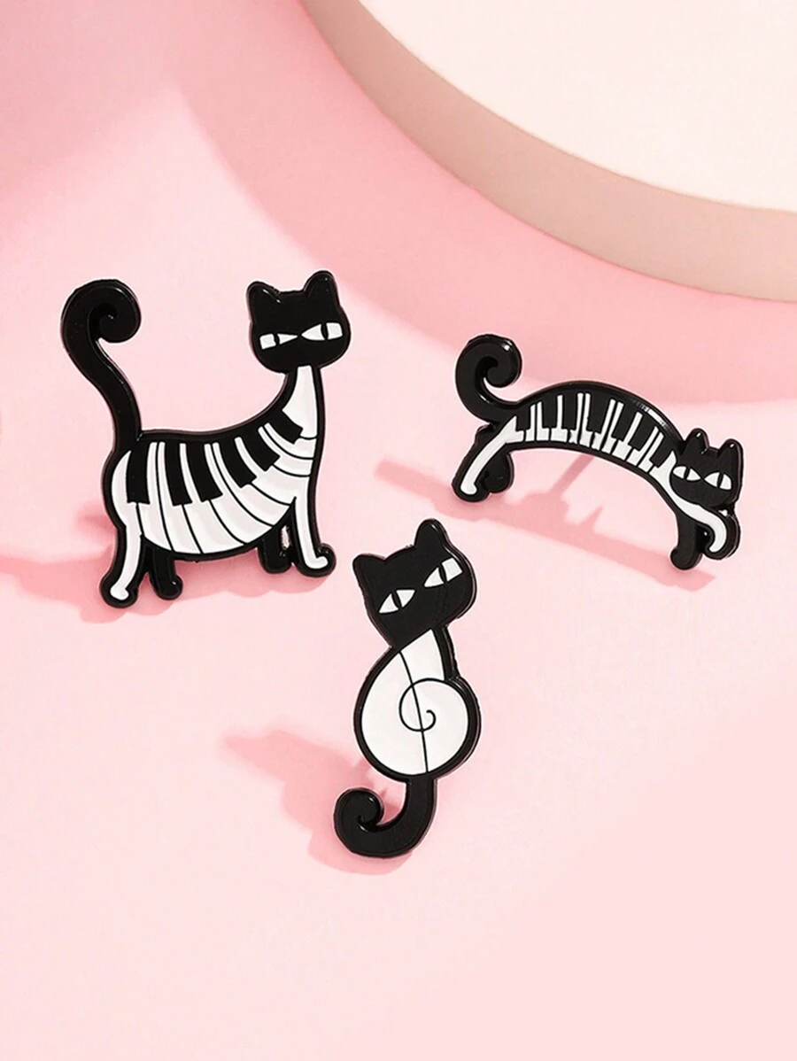 1 chiếc trâm cài hình mèo nốt nhạc piano sáng tạo, phím đàn piano đen trắng có tượng mèo dễ thương, trâm cài động vật kỳ quặc, trâm cài hoạt hình, trâm cài giọt dầu, phụ kiện thời trang vui nhộn & quà tặng cho bạn bè, ngày lễ (Giáng sinh, Năm mới, Ngày lễ tình nhân) - Nhiều màu - Xem 1