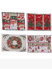 1 pieza Mantel individual tejido para decoración navideña, tapete de mesa de tejido creativo, con patrón de Papá Noel y árbol de Navidad, decoración cuadrada para mesa de comedor, suministros para ambientación del hogar