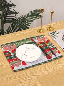 1 pieza Mantel individual tejido para decoración navideña, tapete de mesa de tejido creativo, con patrón de Papá Noel y árbol de Navidad, decoración cuadrada para mesa de comedor, suministros para ambientación del hogar