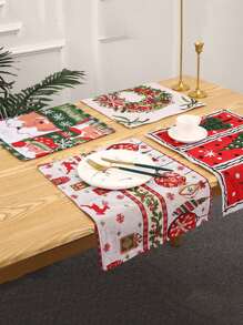 1 pieza Mantel individual tejido para decoración navideña, tapete de mesa de tejido creativo, con patrón de Papá Noel y árbol de Navidad, decoración cuadrada para mesa de comedor, suministros para ambientación del hogar