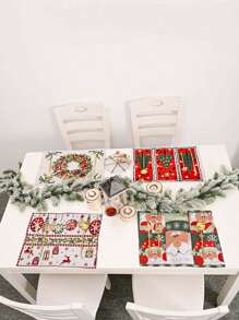 1 pieza Mantel individual tejido para decoración navideña, tapete de mesa de tejido creativo, con patrón de Papá Noel y árbol de Navidad, decoración cuadrada para mesa de comedor, suministros para ambientación del hogar