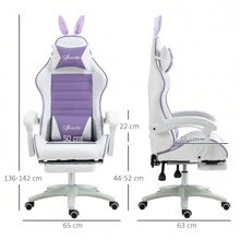 Vinsetto Racing Gaming Chair, Reclining PU Leather Computer Chair With Removable Rabbit Ears, Footrest, Headrest And Lumber Support - 紫色 - 查看 3