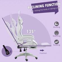 Vinsetto Racing Gaming Chair, Reclining PU Leather Computer Chair With Removable Rabbit Ears, Footrest, Headrest And Lumber Support - 紫色 - 查看 6