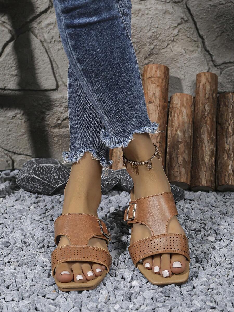 Dép đế bằng họa tiết dệt nhiều màu ngẫu nhiên, nhẹ và chống trượt, giày đi biển thông thường - màu nâu - Xem 1