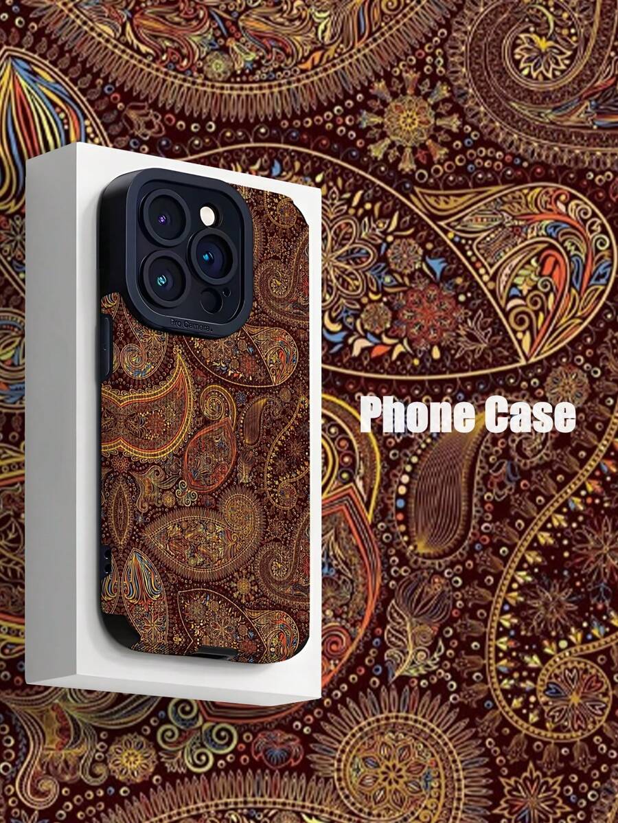 1 chiếc ốp lưng điện thoại giả da màu nâu cổ điển họa tiết Paisley dọc, chống sốc, chống bám vân tay, tương thích với Apple/ các dòng máy khác. - Nhiều màu - Xem 1