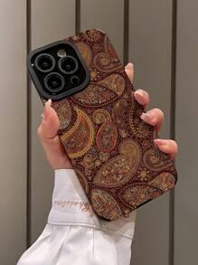 1 chiếc ốp lưng điện thoại giả da màu nâu cổ điển họa tiết Paisley dọc, chống sốc, chống bám vân tay, tương thích với Apple/ các dòng máy khác. - Nhiều màu - Xem 3