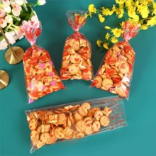 50 个情人节礼品袋红色心形图案糖果袋适用于订婚周年纪念日生日节日庆典，聚丙烯 PP 材料适用于婚礼派对和活动 - 彩色 - 查看 4