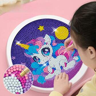1pc Cartoon Unicorn Diamond Painting Kit With Frame, Diy Sticker Full Diamond Simple Toy Material Set