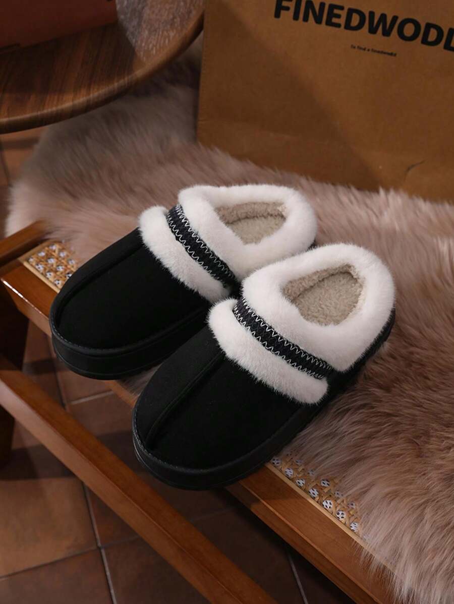 Men's Thermal Slippers, Fluffy Thick Bottom Indoor Plush Lined Warm Slippers For Autumn/Winter - Black - View 1