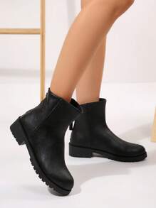 女士软底短靴，休闲春秋季踝靴，新款修身时尚踝靴 - 黑色 - 查看 3