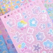 30 Sheets Cute Cartoon Laser Colorful Flashing Film Fantasy Paper Stickers Book 30 Different Patterns Decorative Material Aesthetic Stickers For Cups Laptops Notebooks Planners Journaling Supplies Back To School