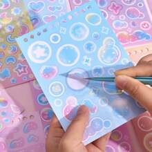 30 Sheets Cute Cartoon Laser Colorful Flashing Film Fantasy Paper Stickers Book 30 Different Patterns Decorative Material Aesthetic Stickers For Cups Laptops Notebooks Planners Journaling Supplies Back To School