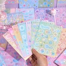 30 Sheets Cute Cartoon Laser Colorful Flashing Film Fantasy Paper Stickers Book 30 Different Patterns Decorative Material Aesthetic Stickers For Cups Laptops Notebooks Planners Journaling Supplies Back To School
