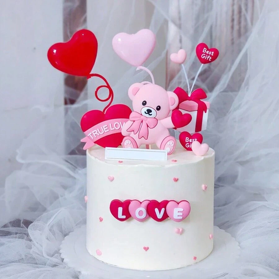 Bộ trang trí bánh màu hồng 4 món/12 món, thích hợp để trang trí bánh ngày Valentine, đám cưới, sinh nhật và làm quà tặng. - Nhiều màu - Xem 1