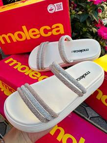 PAPETE MOLECA SANDAL LAUNCH SHINE STRASS BLACK DIAMOND TOTAL COMFORT 5469.135 ORIGINAL - Trắng - Kim cương - Xem 4