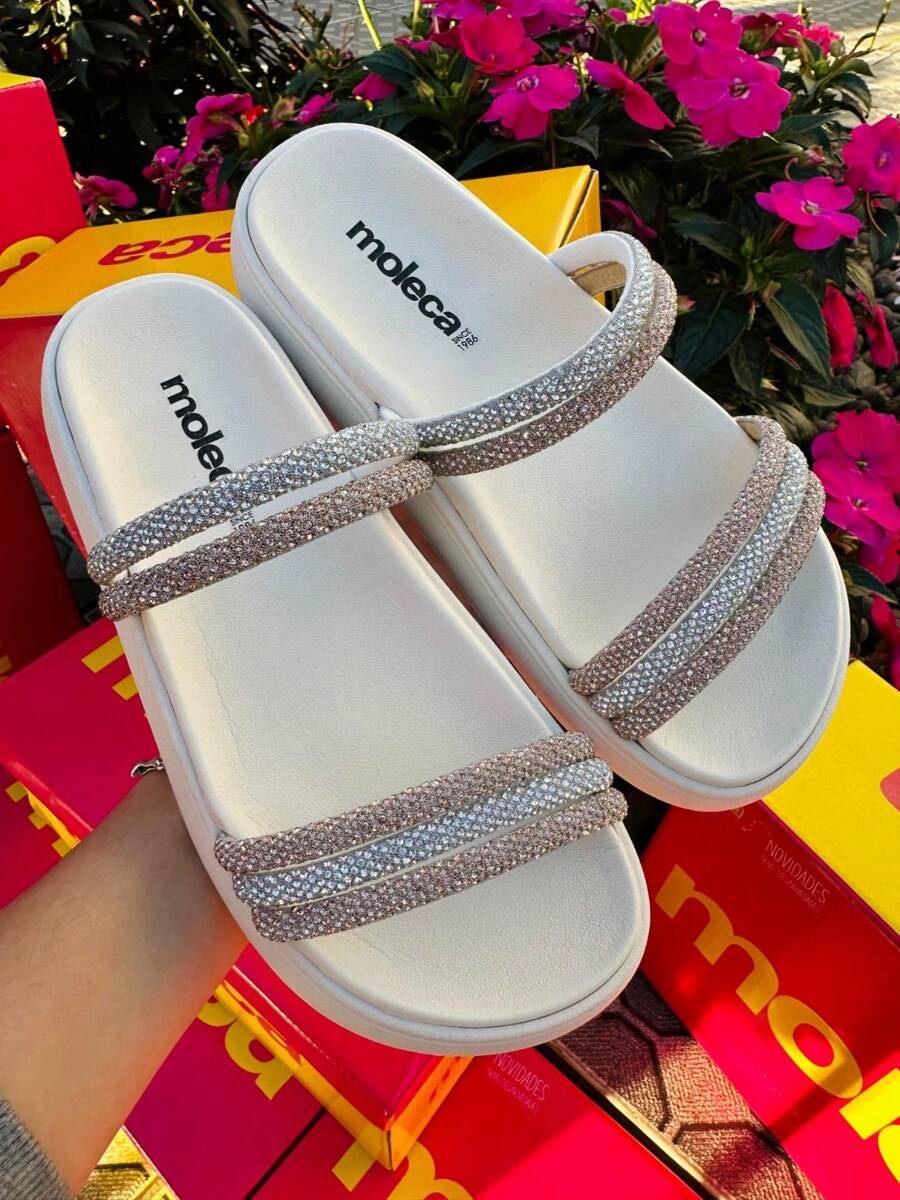 PAPETE MOLECA SANDAL LAUNCH SHINE STRASS BLACK DIAMOND TOTAL COMFORT 5469.135 ORIGINAL - Trắng - Kim cương - Xem 1
