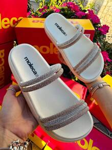 PAPETE MOLECA SANDAL LAUNCH SHINE STRASS BLACK DIAMOND TOTAL COMFORT 5469.135 ORIGINAL - Trắng - Kim cương - Xem 2