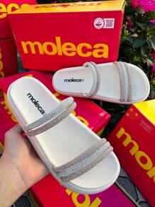 PAPETE MOLECA SANDAL LAUNCH SHINE STRASS BLACK DIAMOND TOTAL COMFORT 5469.135 ORIGINAL - Trắng - Kim cương - Xem 3