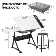 Restirador Profesional 96x60cm Arquitectura Dibujo + Banco - Negro - Ver 2