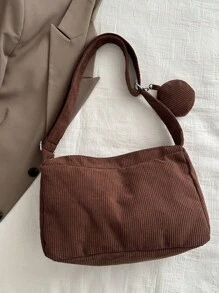 Túi Tote Retro màu trơn vải nhung, sức chứa lớn, túi đeo chéo đa năng, phong cách thiên nhiên - màu nâu - Xem 5