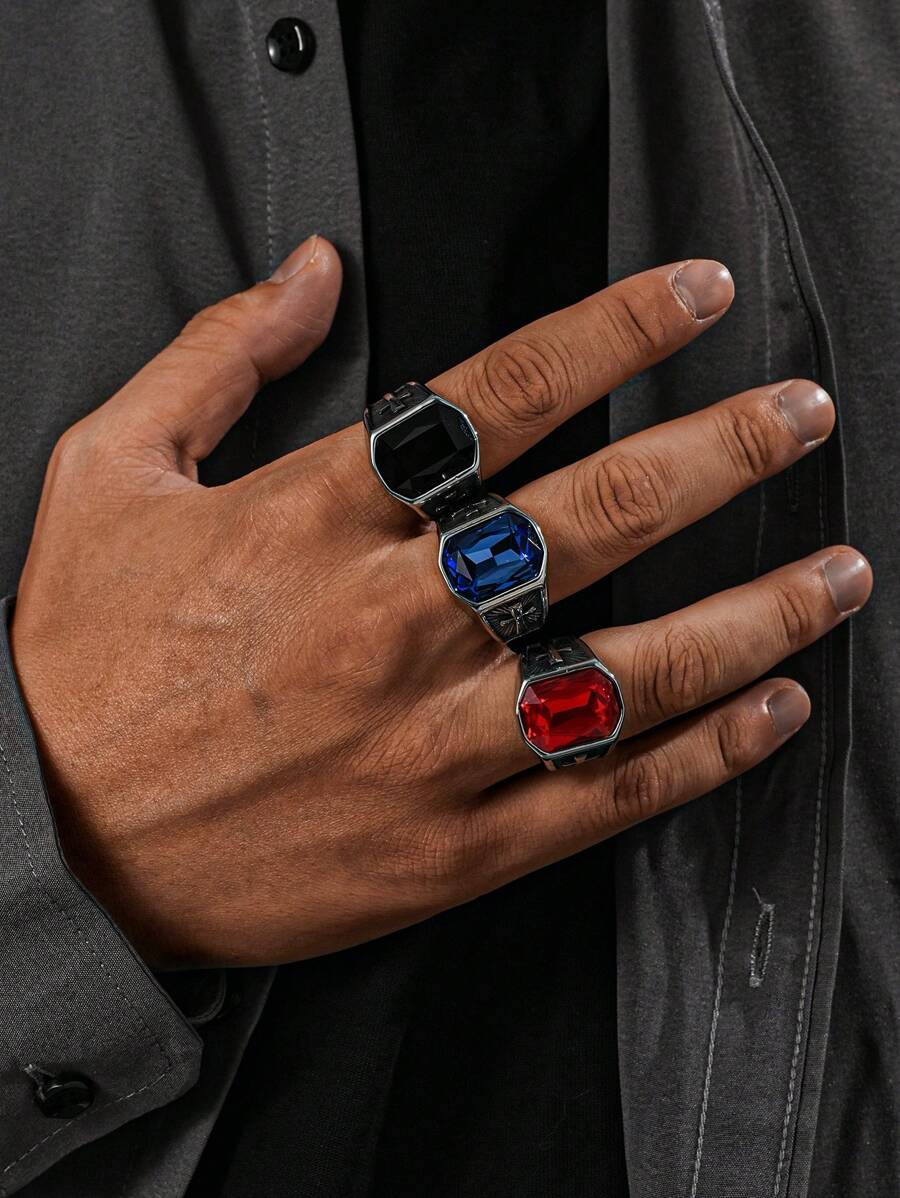 1pc Stainless Steel Inlaid Large Cubic Zirconia Cross Pattern Men's Rings Gift Jewelry, For Holidays And Special Occasions Wear - Cubic Gemstones - View 1