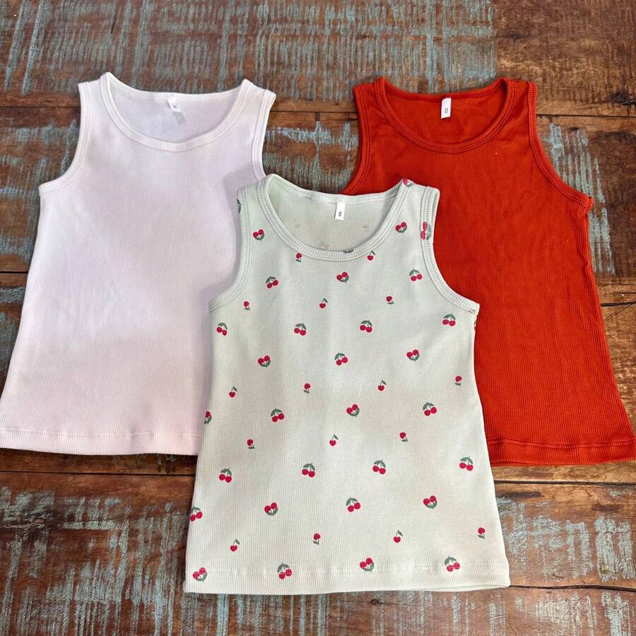 Kit 3 Ribbed Knit Tank Tops For Girls Summer Assorted Prints And Colors Summer - 彩色 - 查看 1