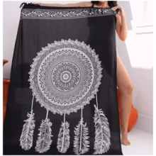Printed Beach Sarong With Variations Of Prints - Black Dream Circle - View 2