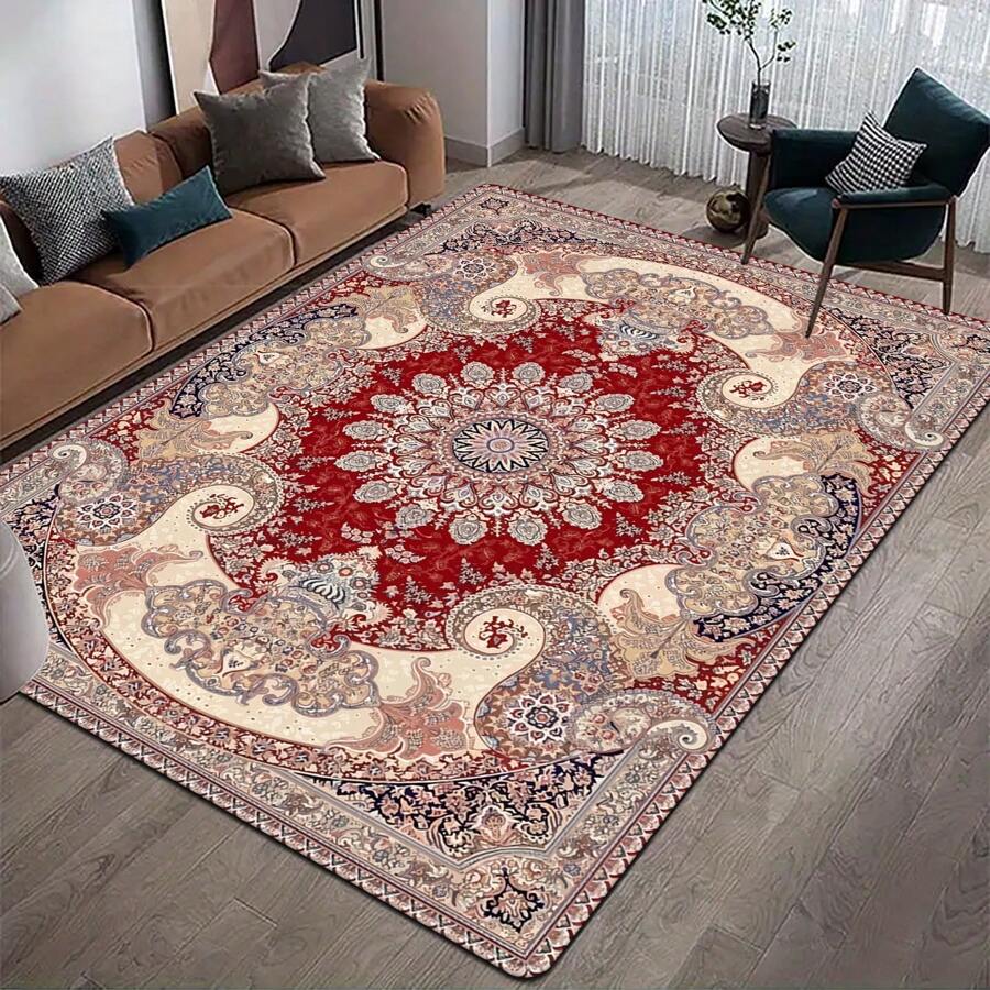 1 tấm thảm vuông phong cách Bohemian màu đỏ, thích hợp trang trí phòng ngủ và phòng khách, sử dụng trong nhà, thảm trải sàn, thảm trang trí nhà cửa, thảm trải sàn, thảm trang trí phòng tắm, thảm ngoài trời, thảm chùi chân, trang trí mùa thu, phụ kiện phòng tắm, trang trí lối vào trường học - Xám - Xem 1