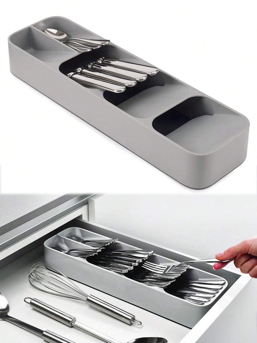 Kitchen Drawer Cutlery Organizer Drawer Store Compact Space Saving Tray For Flatware Silverware - 灰色 - 查看 1