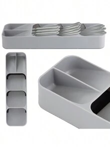 Kitchen Drawer Cutlery Organizer Drawer Store Compact Space Saving Tray For Flatware Silverware - 灰色 - 查看 2