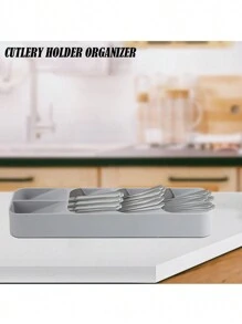 Kitchen Drawer Cutlery Organizer Drawer Store Compact Space Saving Tray For Flatware Silverware - 灰色 - 查看 5