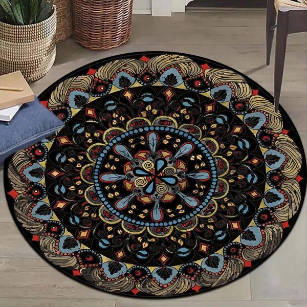 1pc Colorful Retro Floral Pattern Bohemian Style Round Area Rug, Suitable For Bedroom, Living Room, Indoor Use Home Decor Floor Mats Carpets Outdoor Rug Door Mat Bathroom Decor Fall Decor Bathroom Accessories Back To School Entryway Decor