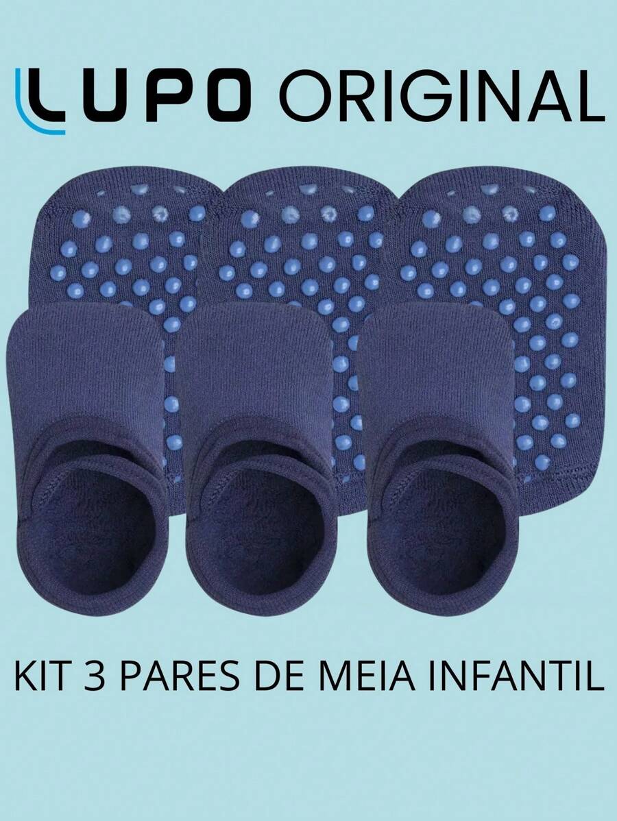 Kit 3 Pairs Of Children's Socks And Non-Slip Slippers For Girls And Boys, Lupo - 藏蓝色 - 查看 1