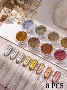 3/5/8盒装魔镜粉、闪光粉、金属颜料、节日美甲装饰、DIY指甲饰品、指甲宝石、指甲用品、秋冬指甲粉、大地色指甲粉 - 彩色 - 查看 14