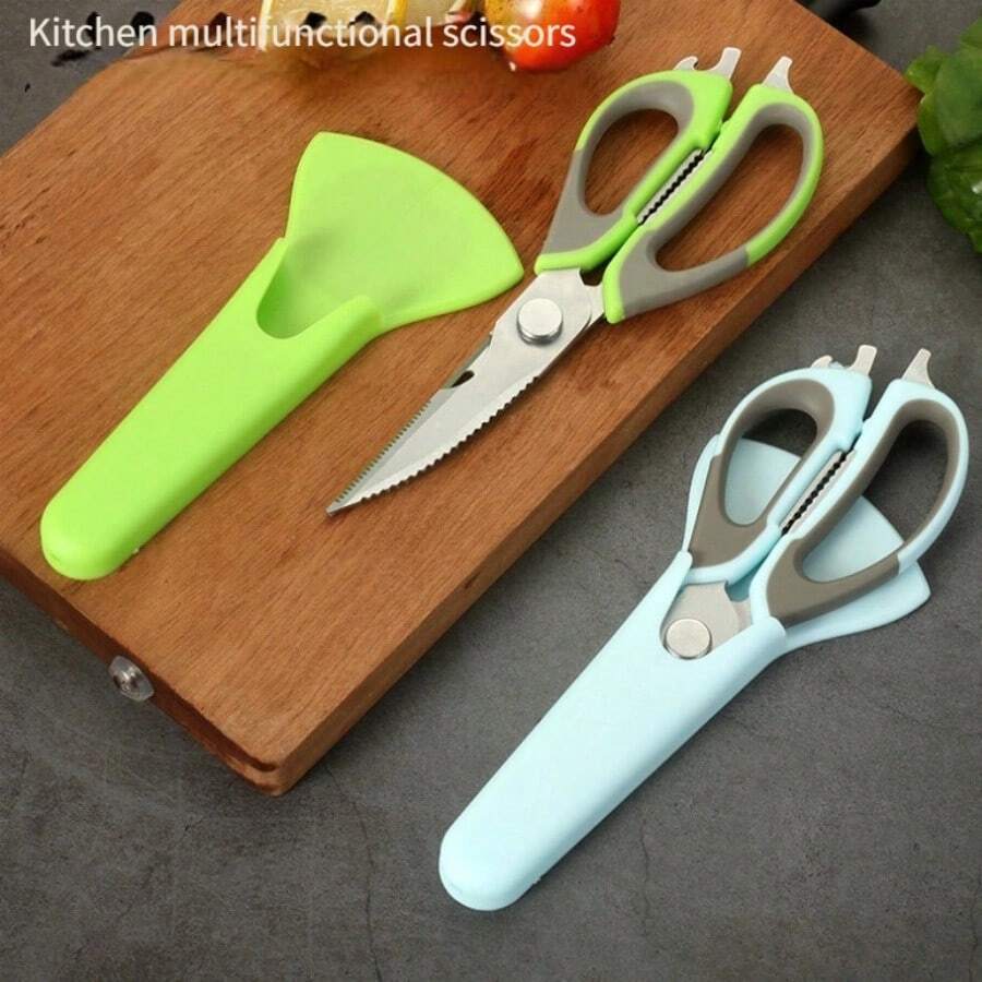 Uma tesoura de cozinha multifuncional, tesoura de churrasco estilo coreano, com cinco cores para escolher, tesoura de 23,1 x 7,9 cm, com capa magnética de 19 x 8,9 cm, tesoura para alimentos domésticos, tesoura para vegetais, tesoura para ossos de frango de aço inoxidável.