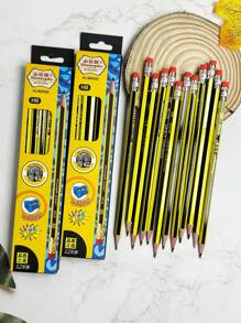 12 Bút chì kẻ sọc vàng đen đơn giản và cổ điển hàng ngày có tẩy, Giá đựng bút lục giác, Tay cầm thoải mái, Tư thế cầm bút được điều chỉnh, Bài viết của học sinh, Vẽ nghệ thuật, Bút chì phác thảo - Nhiều màu - Xem 14