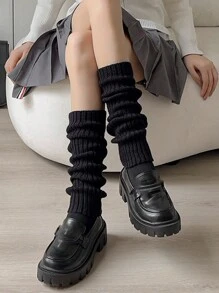 3 đôi tất chân cao đến đầu gối dệt kim màu trơn, tất chân ấm áp cho phụ nữ, thích hợp cho mùa thu/đông - Nhiều màu - Xem 2