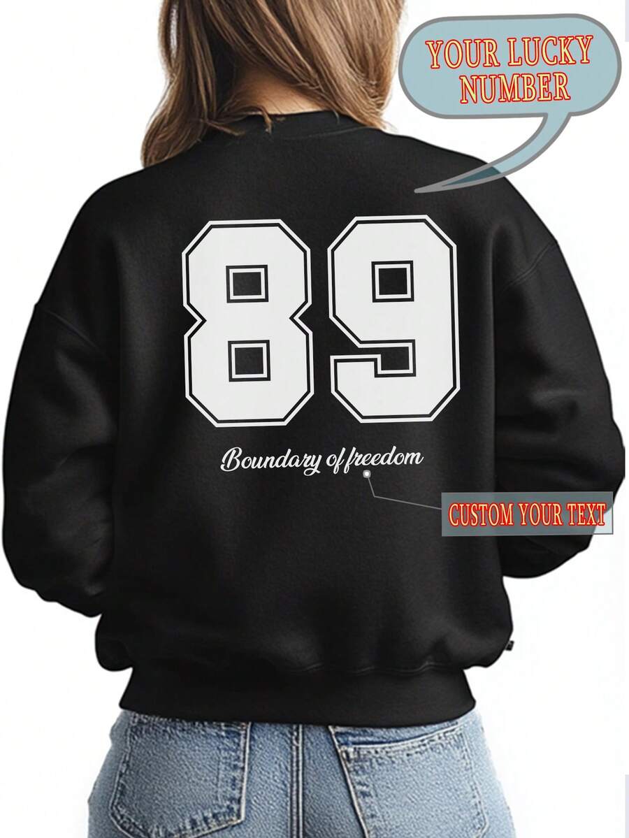 Customized Text & Number Women's Sweatshirt, Christmas/Valentine's Day/Holiday Gift, Cheerleading/Club/Sports/Outdoor/School/Volleyball/Basketball/Football Uniform Customization,Christmas Party Guideline - Black - View 1