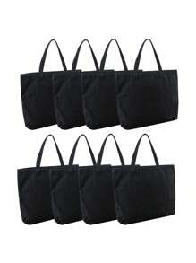 黑色帆布手提袋，适合用作年会礼品袋，DIY设计，简约优雅，也可作伴娘婚礼礼品袋、化妆包、旅行收纳袋、大容量旅行化妆包：户外美妆的完美之选！适合婚礼、生日、海滩和假期，是馈赠亲朋好友的最佳礼物。这款大容量手提袋也适合学生、返校季和教师使用。 - 黑色 - 查看 10