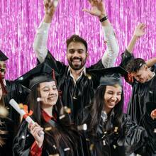 2 tấm rèm kim loại nền tiệc màu hồng/đỏ hồng, tua rua phông nền tiệc, vòng hoa trang trí sinh nhật, dây ruy băng trang trí tiệc độc thân theo chủ đề màu hồng - Nhiều màu - Xem 3