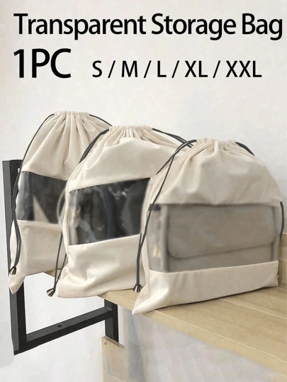 1pc Saco de pó de camurça, saco de armazenamento transparente, bolsa de luxo protetora com cordão de vedação para mulheres, transparente, respirável, à prova de umidade, cordão de luxo totalmente fechado, bolsa de armazenamento de roupas íntimas