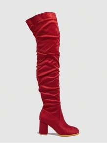 Ideal With Jacket,2024 New Women's Suede Thick High Heel Side Zipper Over-The-Knee Boots Sexy&Fashionable - Red - View 4