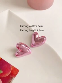 1 Pair Colorful Heart Shape Casual Earrings Valentines,Mom,Mother,Mother's Day,Gift - Pink - View 9