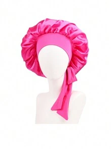 1 件个性化徽标弹力丝带纯色女士长发睡帽、化妆头巾、卷发护理帽 - A - 查看 12