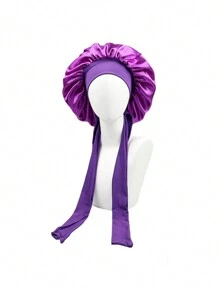 1 件个性化徽标弹力丝带纯色女士长发睡帽、化妆头巾、卷发护理帽 - A - 查看 3