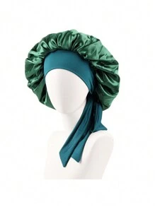 1 件个性化徽标弹力丝带纯色女士长发睡帽、化妆头巾、卷发护理帽 - A - 查看 4