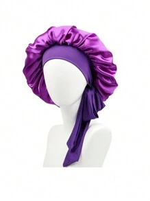 1 件个性化徽标弹力丝带纯色女士长发睡帽、化妆头巾、卷发护理帽 - A - 查看 6