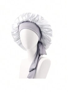 1 件个性化徽标弹力丝带纯色女士长发睡帽、化妆头巾、卷发护理帽 - A - 查看 7