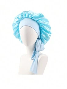 1 件个性化徽标弹力丝带纯色女士长发睡帽、化妆头巾、卷发护理帽 - A - 查看 8