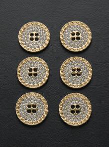 6pcs Elegant 15mm/18mm/20mm/22mm/25mm Rhinestone 4 Hole Round Metal Buttons For Shirts, Coats & Pants - Golden/Silvery Gray, Sewing Craft Supplies